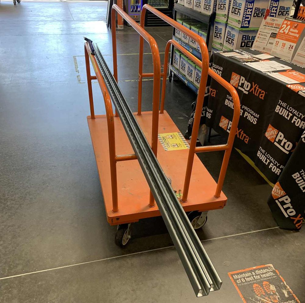 Unistrut laying on Home Depot Cart